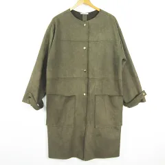 ザラウーマン ZARA WOMAN BASIC COLLECTION ノーカラー コート ロング丈 ストレッチ フェイクスエード XL カーキ 大きいサイズ 5644/235 kz13561