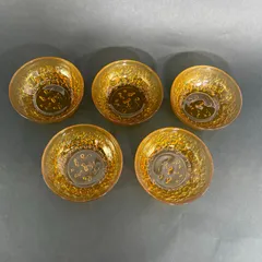 東洋ガラス　ガラスの小鉢　５点セット アンバー　ありあけ　琥珀ガラス　ヴィンテージ