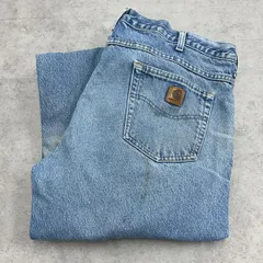 カーハート　デニムパンツ　ジーパン　裏地チェック　古着　ライトブルー　W38