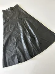 美品 JEANASIS ジーナシス フェイクレザー ロング フレア スカート sizeS/黒 ■■レディース