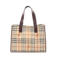 バーバリー BURBERRY トートバッグ ノバチェック ベージュ/ブラウン PVCコーティングキャンバス レザー ノヴァチェック シャドウホース トート レディース Used A