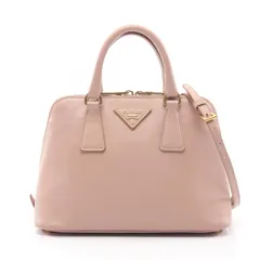 プラダ PRADA ハンドバッグ グレーピンク サフィアーノレザー トライアングルロゴ ガレリア ミニバッグ レディース Used B