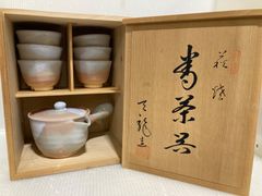未使用品✨萩焼 天鵬山造 茶器揃 急須・湯呑5客セット 木箱入り 椿窯