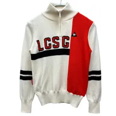 ルコックスポルティフ　メンズゴルフウェア　ハーフジップセーター　S　ホワイト　白　オレンジレッド　LE COQ SPORTIF