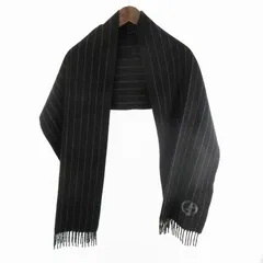 【中古】ジョルジオアルマーニ GIORGIO ARMANI カシミヤ100％ マフラー ロゴ 刺繍 ストライプ ブラック 黒 グレー 165ｃｍ ジョルジオアルマーニ GIORGIO ARMANI カシミヤ100％ マフラー ロゴ