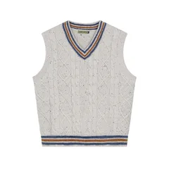 新品未使用 h 学院風 アメリカンヴィンテージ 太ケーブル編み ストライプ ニットベスト 男女兼用 秋冬 ルーズフィット 慵懒風 レトロ