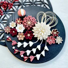 ＊°:｡＊ つまみ細工 髪飾り ＊ ｡:°＊ オフ白　くすみピンク　ボルドー　ゴールド　成人式　卒業式　振袖　袴　オフホワイト　赤　えんじ　ピンク　金　かすみ草　和玉　水引