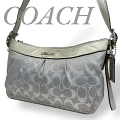 【B4242】 COACH コーチ F15806 ショルダーバッグ ナイロン レザー シルバー グレー シグネチャー レディース 総柄