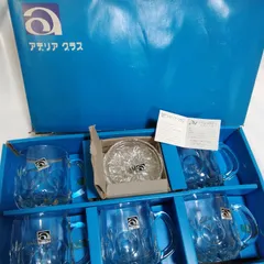 未使用 アデリアグラス ガラスマグカップ＆ソーサー 5点セット ルックジョッキーセット 51-076 当時物 カットグラス 石塚硝子 昭和レトロ キッチン用品 食器 長期保管 R365