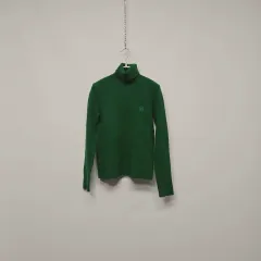 a0003 ROLAROLA ロラロラ ウール ブレンド 23ss グリーン カラー ラウンド ロゴ タートルネック ニット