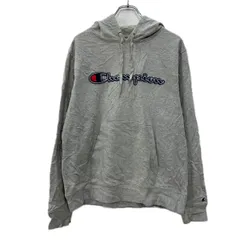 Champion ロゴスウェット パーカー M グレー ネイビー チャンピオン プルオーバー フーディー ワンポイント スウェット 秋物 a712-6939