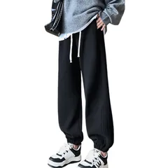 [FARFADET] スウェットパンツ トレーニング ルームウェア ゆったり 大きいサイズ メンズ レディース 防寒 保温 秋冬 ジョガーパンツ 部屋着 通勤 通学 ランニング スポーツ カジュアル アウトドア ウエストゴム 調整紐 ポケ [ブラック] [L]