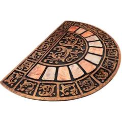 merrytime 石タイル調 玄関マット 屋外用 半円型 90×60cm 洗える 滑り止め 重厚デザイン 大判サイズ 店舗玄関 ポリエステル製 クラシックタイル（ブラウン） [クラシックタイル（ブラウン）]