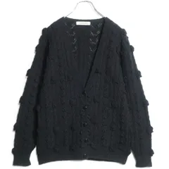【美品】カネコイサオ★モチーフいっぱい♪ニットカーディガン 黒系 アラン編み♪ウール100！z16958 美品】カネコイサオ☆モチーフいっぱい♪ニットカーディガン 黒系