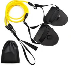 SATOMO 水泳用トレーニングチューブ スイミングゴム 抵抗バンド 男女兼用 パドル付 収納袋付属 (イエロー　片方約4.5kg負荷（初心者・小学)