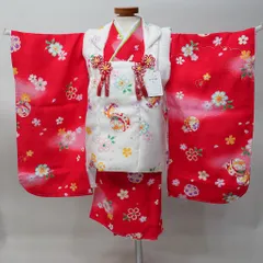 七五三 三歳 女児 正絹 被布着物フルセット 赤色×白色 伊達襟付き 女の子 3才 3歳 三才 祝着 お仕立て無料 NO42426