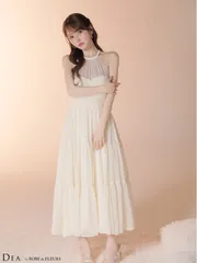 アイボリー[OF08] [DE4145-B-2512]【DEA./ディア】ラメ/ シフォン/ ホルターネック/ シースルー/ シンプル大人系/ ミディアムドレス/ キャバドレス long