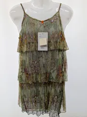 PIONY シフォンティアードワンピース 花柄 グリーン系 キャミソール