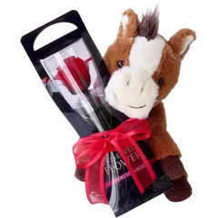 プリザーブドフラワー プリザードフラワー クリアケースL おウマ（干支）さんと一輪の薔薇 ピンク プレゼント お祝い 記念日 誕生日 アレンジ フラワーギフト フラワーアレンジメント 枯れないバラ 花 女性 くま 母の日 プレゼント 花