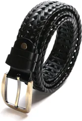 [Harewith] ベルト メンズ カジュアル ゴルフ 本革 大きいサイズ 日本メーカー 長さ調整可能 メッシュ 丈夫 頑丈 父の日 (ブラック) [ブラック]