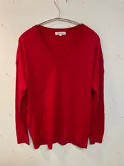 PLST レディース Vネック ニット M レッド シンプル 定番