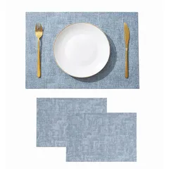 Leeflala(リーフララ) おしゃれで便利なランチョンマット 2枚セット 厚手の丈夫な高質PUレザー 落ち着きのある北欧風デザイン 両面使用 丸洗い 防水 耐油 防熱 汚れに強い 安心安全 (スカイブルー) 0