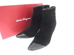 Salvatore Ferragamo フェラガモ ガンチーニ コーデュロイ ショートブーツ サイズ 7 1/2 (約26cm) 靴 シューズ ブラック系 DK1390