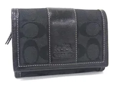 COACH コーチ シグネチャー キャンバス×レザー 二つ折り 財布 ウォレット 小銭入れ 札入れ レディース ブラック系 DK8677