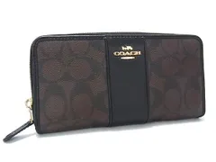 COACH コーチ F54630 シグネチャー PVC ラウンドファスナー 長財布 ウォレット 札入れ 小銭入れ カード入れ メンズ ブラウン系 DK9106