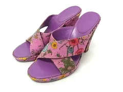 ■美品■ GUCCI グッチ 154911 キャンバス フラワー 花 ヒール サンダル 表記サイズ 34 (約22.0cm) 靴 シューズ パープル系 DL3149