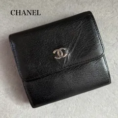 CHANEL シャネル 三つ折り財布 ココマーク コンパクトウォレット レザー ブラック ゴールド金具 レディース メンズ