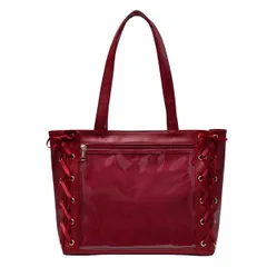 [JUSTVEL] 痛バッグ 推し活バッグ A4 いたバック 痛バ 【缶バッジ無限回収】 レースアップ リボン 大容量 トートバッグ 缶バッジ 収納 黒 赤 白 紫 ピンク 水色 (レッド) [レッド]