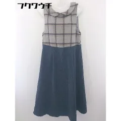 ◇ merlot 切替 チェック 丸襟 ノースリーブ 膝下丈 ニット ワンピース グレー ネイビー マルチ レディース  【中古】 【1109080001682】