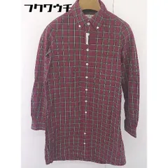 ◇ ◎ MIRROR OF Shinzone BD ボタンダウン チェック 長袖 膝丈 シャツ ワンピース サイズ36 バーガンディ系 レディース  【1109090002662】