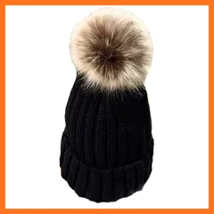 【新品】 WHITE FANG(ホワイトファング) ニット帽 リブニット 帽子 ファー付 秋冬 防寒 かわいい おしゃれ レディース CA059 (01:ブラック) 1