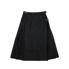 O'NEIL OF DUBLIN　オニールオブダブリン　Wワイドベルトキルトラップ スカート　グレー　サイズ36　ウール　プリーツ　ラップスカート