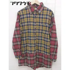 ◇ merlot メルロー チェック 長袖 ミニ シャツ ワンピース イエロー レッド マルチ レディース  【中古】 【1111100004986】
