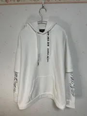 CKJS ホワイト パーカー M相当 レイヤード風袖 フード付き 白 カジュアル