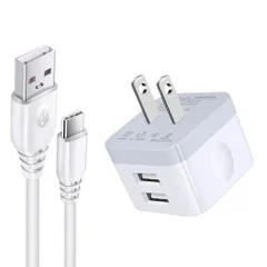 USB充電器コンセント横向き2ポートACアダプタースマホ充電器Type-Cケーブル付き(1.83m/1本)iPhone/Android/Pixel/Xperia対応軽量コンパクト海外対応ホワイト