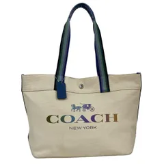 COACH(コーチ) トートバッグ - 91170 アイボリー×ネイビー×マルチ コットン、レザー