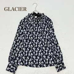 グラシア ブラウス 長袖 花柄　総柄　ギャザー　ネイビー（M）フェミニン