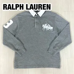 POLO BY RALPH LAUREN ポロバイラルフローレン 長袖 ラガーシャツ ポロシャツ ボーイズサイズ S 霜降り 140cm ワッペン 刺繍ロゴ ゼッケン ビッグポニー 着丈56cm 肩幅39cm 身幅(脇下)41cm 袖丈49cm【古着】