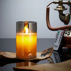 AnnTecLEDキャンドルライトロウソク【USB充電式】本物の炎のようにゆらめく暖色光火を使わないゆらゆら揺れる安全省エネ専用リモコン付き明るさ調整充電式LEDキャンドルガラス(直径7.5cmx…