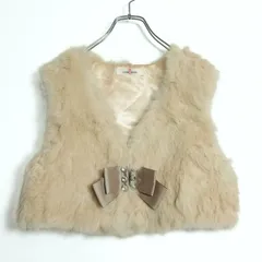 ギャラリービスコンティ★ラビットファーベスト サイズ2 ベージュ系 シャギー感 ビジュー&リボン付き z16964