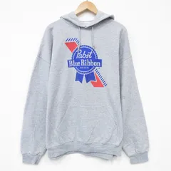 XL/古着 長袖 スウェット パーカー メンズ ブルーリボン 大きいサイズ グレー 霜降り 25nov13