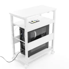 DEWELcpuラックパソコンラックpcワゴンラックサイドスリムワゴンキャスター付きゲーミングpc棚幅60奥行30高さ70cmホワイト