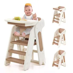 KOOPROベビーチェアハイチェア食事テーブル5点式ベルト付き踏み台3段2段可変式手すり付き子ども用ラーニングタワー折りたたみキッズステップ台耐荷重40kg1~6歳幼児赤ちゃん子供用イス多…