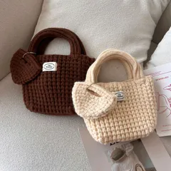 無地ニット かわいい 編み物 ハンドバッグ レディース 手提げバッグ