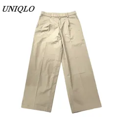 UNIQLO ユニクロ タックワイドパンツ/コットン L BEG/ベージュ