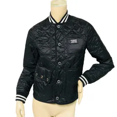 美品★BURBERRY・バーバリー レディース ブランドロゴラバーワッペン付き 裏地ノヴァチェック総柄 キルティングデザイン 中綿入り ジャケット(12Y/S相当)レディースジャケット アウター ブラック バーバリーチェック ブランド カジュアル 冬物